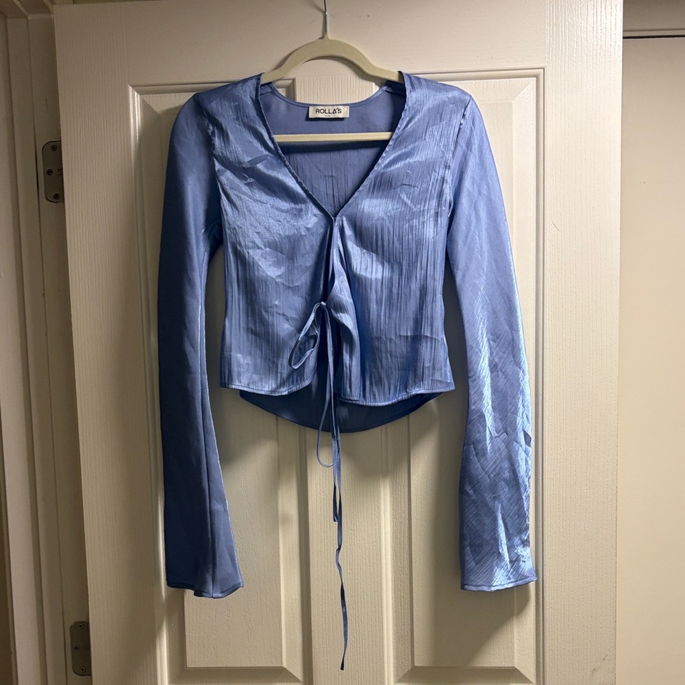 Rollas Rodeo Light Blue Wrap Top - Picture 2 of 5